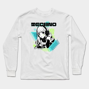 TECHNO  - Y2K Anime (black/lime/teal) Long Sleeve T-Shirt
